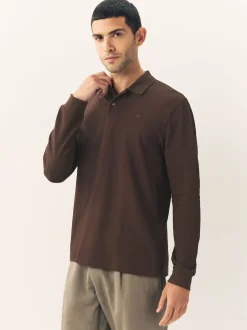 Next - Ajustement régulier - Polo à manches longues en piqué Marron Online
