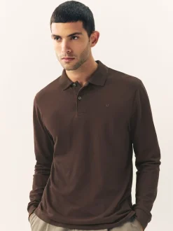 Next - Ajustement régulier - Polo à manches longues en piqué Marron Online