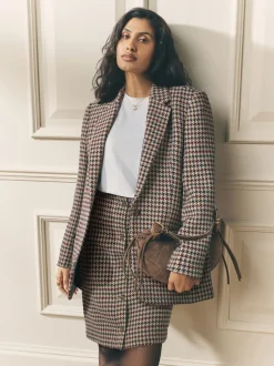 Laura Ashley Marron - Blazer Heritage Dogtooth à carreaux en laine New
