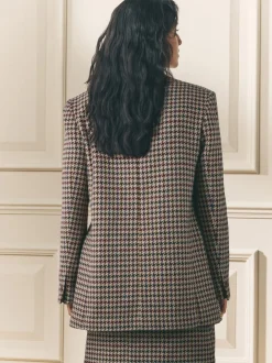 Laura Ashley Marron - Blazer Heritage Dogtooth à carreaux en laine New
