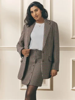 Laura Ashley Marron - Blazer Heritage Dogtooth à carreaux en laine New