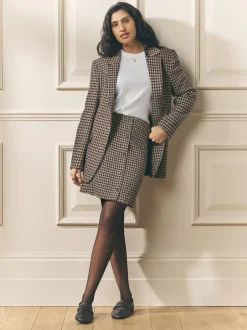 Laura Ashley Marron - Blazer Heritage Dogtooth à carreaux en laine New