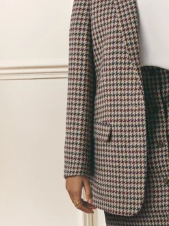 Laura Ashley Marron - Blazer Heritage Dogtooth à carreaux en laine New