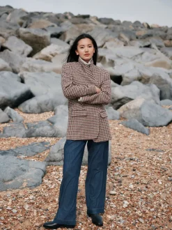 Laura Ashley Marron - Blazer Heritage Dogtooth à carreaux en laine New