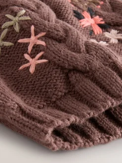 Next Marron - Bonnet bébé à pompons brodé à fleurs (0mois-2ans) Sale