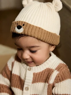 Next Marron - Bonnet côtelé bébé Bear Face (0mois à2ans) Outlet