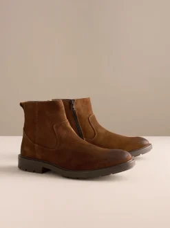 Next Marron - Bottes Chelsea en daim zippées Discount