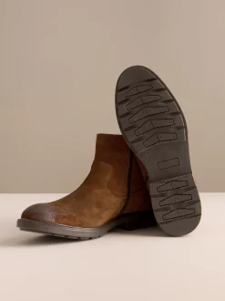 Next Marron - Bottes Chelsea en daim zippées Discount