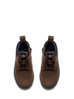 Clarks Marron - Bottes Lorcm Trail en cuir pour garçon Outlet