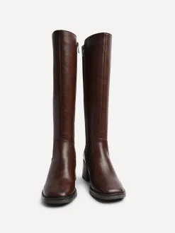 Linzi Marron - Bottes hautes Reason à talons carrés avec panneau extensible dans le dos Clearance