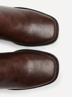 Linzi Marron - Bottes hautes Reason à talons carrés avec panneau extensible dans le dos Clearance