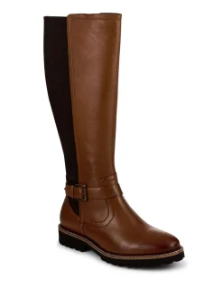 Pavers Marron - Bottes longues en cuir élastiques Hot