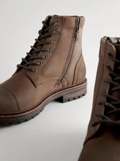 Next Marron - Bottes zippées à embout en cuir Clearance