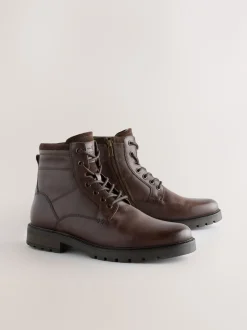 Next Marron - Bottes zippées en cuir doublées de peau de mouton