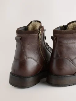 Next Marron - Bottes zippées en cuir doublées de peau de mouton