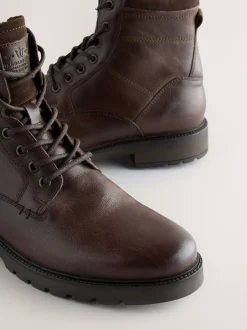 Next Marron - Bottes zippées en cuir doublées de peau de mouton