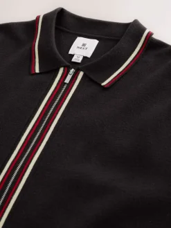 Next Marron - Cardigan N. Premium à liserés Milieu zippé coupe classique Discount