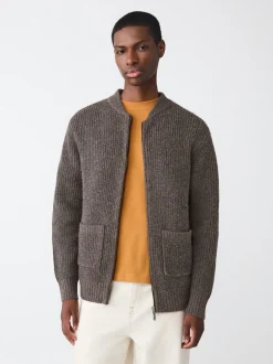 Next Marron - Cardigan zippé à texture côtelée en laine Sale