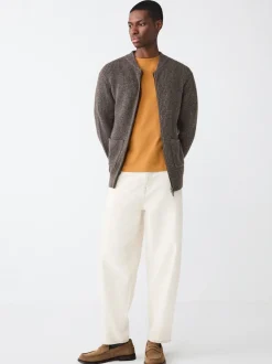 Next Marron - Cardigan zippé à texture côtelée en laine Sale