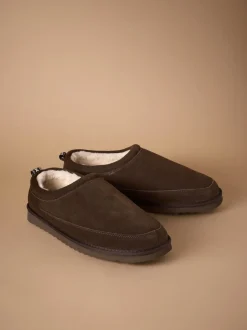 Next Marron - Chaussons doublés en daim Signature avec fausse fourrure