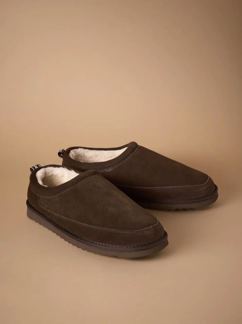 Next Marron - Chaussons doublés en daim Signature avec fausse fourrure