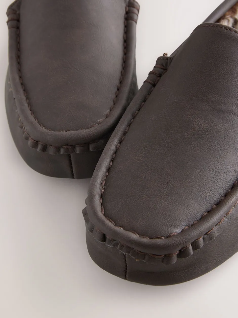 Next Marron - Chaussons Mocassins Doublés en Fausse Fourrure