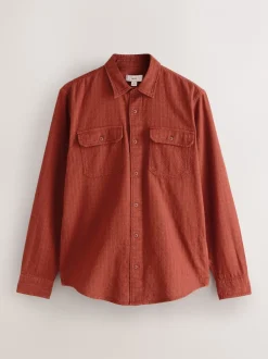 Next Marron - Chemise Coupe classique texturée à manches longues gaufrée Discount