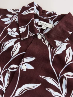 Next Marron - Chemise en lin et TENCEL™ Blend manches courtes à imprimé Fleuri Outlet