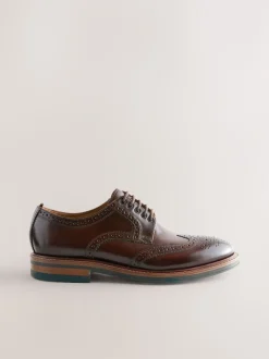 Next Marron - Coupe classique - Chaussures Brogues épaisses à semelle contrastante en cuir Discount