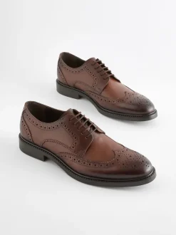 Next Marron - Coupe large - Chaussures Richelieu derby en cuir Discount