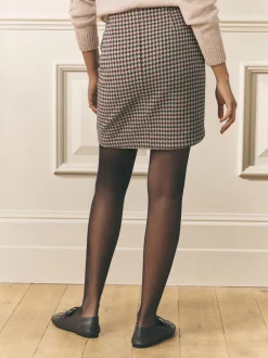 Laura Ashley Marron - Jupe courte à carreaux Dogtooth en laine Best