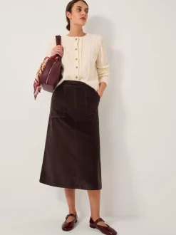 Monsoon Marron - Jupe mi-longue Malika en velours côtelé