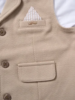 Little Gent Marron - Ensemble chemise, gilet et short 100% coton New