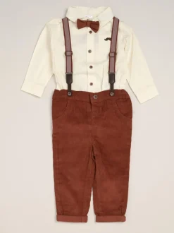 Little Gent - nœud papillon en velours côtelé avec nœud papillon et pantalon avec bretelles Marron Best