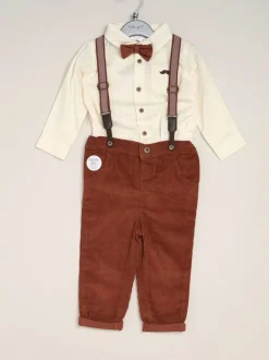 Little Gent - nœud papillon en velours côtelé avec nœud papillon et pantalon avec bretelles Marron Best
