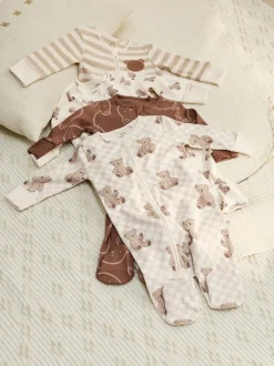 Next Marron - Lot de 4 dors-bien bébé à imprimé ours avec fermeture éclair bidirectionnelle (0mois-2ans)