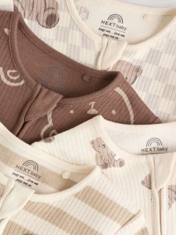 Next Marron - Lot de 4 dors-bien bébé à imprimé ours avec fermeture éclair bidirectionnelle (0mois-2ans)