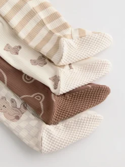 Next Marron - Lot de 4 dors-bien bébé à imprimé ours avec fermeture éclair bidirectionnelle (0mois-2ans)