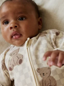 Next Marron - Lot de 4 dors-bien bébé à imprimé ours avec fermeture éclair bidirectionnelle (0mois-2ans)