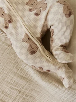 Next Marron - Lot de 4 dors-bien bébé à imprimé ours avec fermeture éclair bidirectionnelle (0mois-2ans)