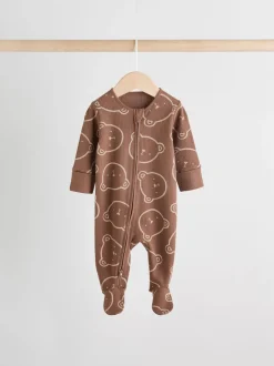 Next Marron - Lot de 4 dors-bien bébé à imprimé ours avec fermeture éclair bidirectionnelle (0mois-2ans)