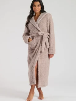 Loungeable Marron - Robe de chambre maxi sherpa de Noël avec capuche luxueuse doublée de polaire Outlet