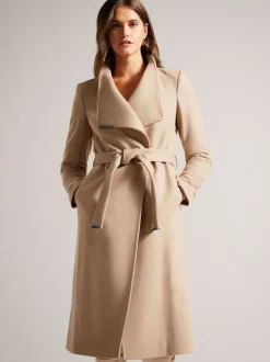 Ted Baker Marron - Manteau Rose mi-long en laine à ceinture Sale