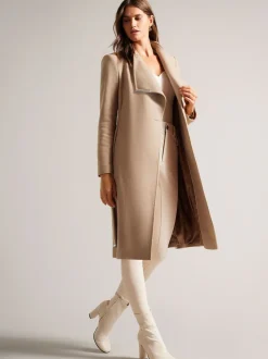 Ted Baker Marron - Manteau Rose mi-long en laine à ceinture Sale