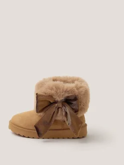 Monsoon Marron - Nœud Faux Fur Suedette Ankle Bottes Sale