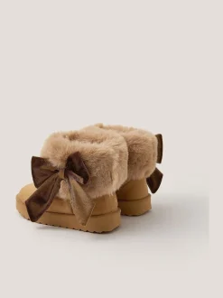 Monsoon Marron - Nœud Faux Fur Suedette Ankle Bottes Sale