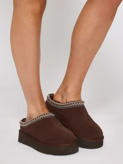 Loungeable Marron - Mules tressées Platform en peau de mouton véritable Online