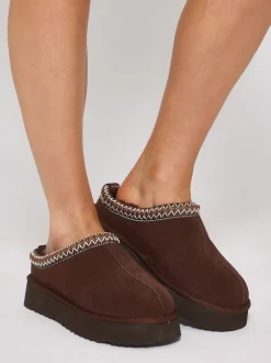 Loungeable Marron - Mules tressées Platform en peau de mouton véritable Online