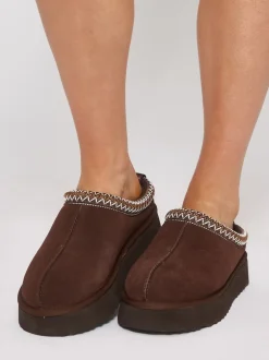 Loungeable Marron - Mules tressées Platform en peau de mouton véritable Online