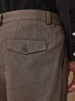 Next Marron - Pantalon élégant en coton brossé texturé coupe classique Clearance